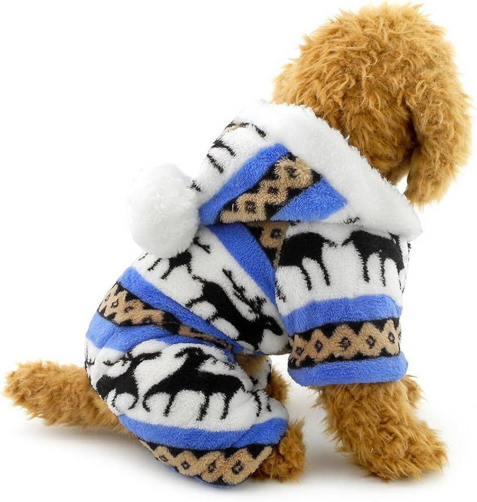 Blue cozy Christmas elk pet hoodie for dogs and cats, trendy holiday costume by TrendyPet's Zone, soft and festive pet apparel.