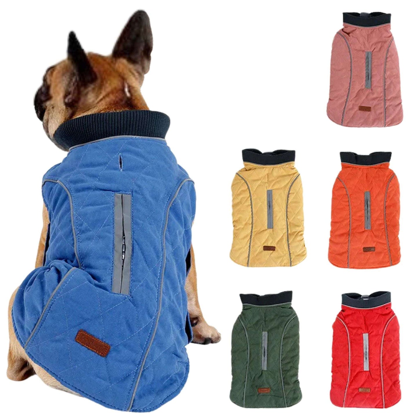 Blue quilted dog coat from TrendyPet's Zone, cozy and warm with a retro thick vest style for comfort and style.