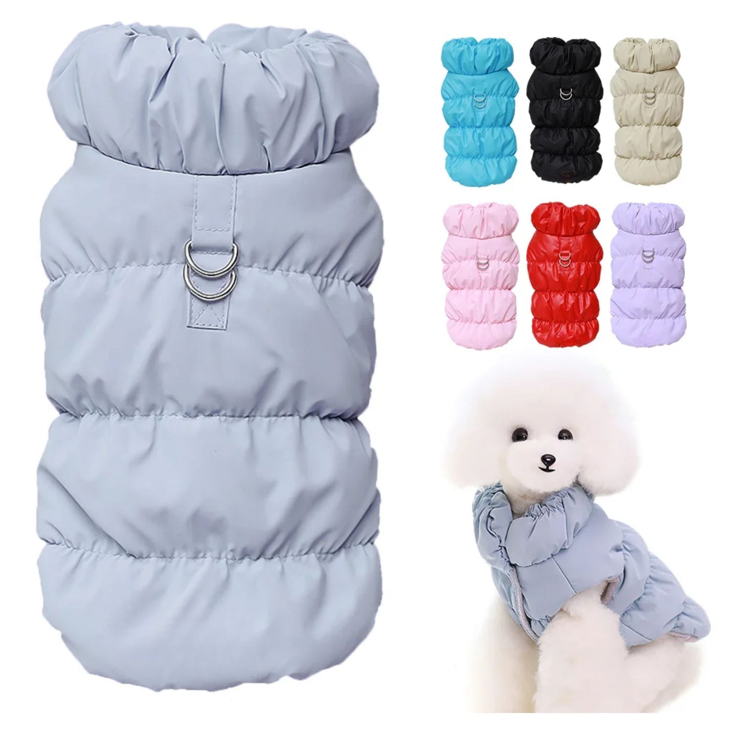 Red quilted dog vest jacket with built-in harness from TrendyPet's Zone, designed for warmth and comfort during walks.