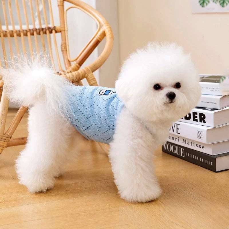 Blue Dog Summer Clothes Cute Embroidery Striped Top Vest Breathable Puppy Sleeveless Shirt - TrendyPet's Zone