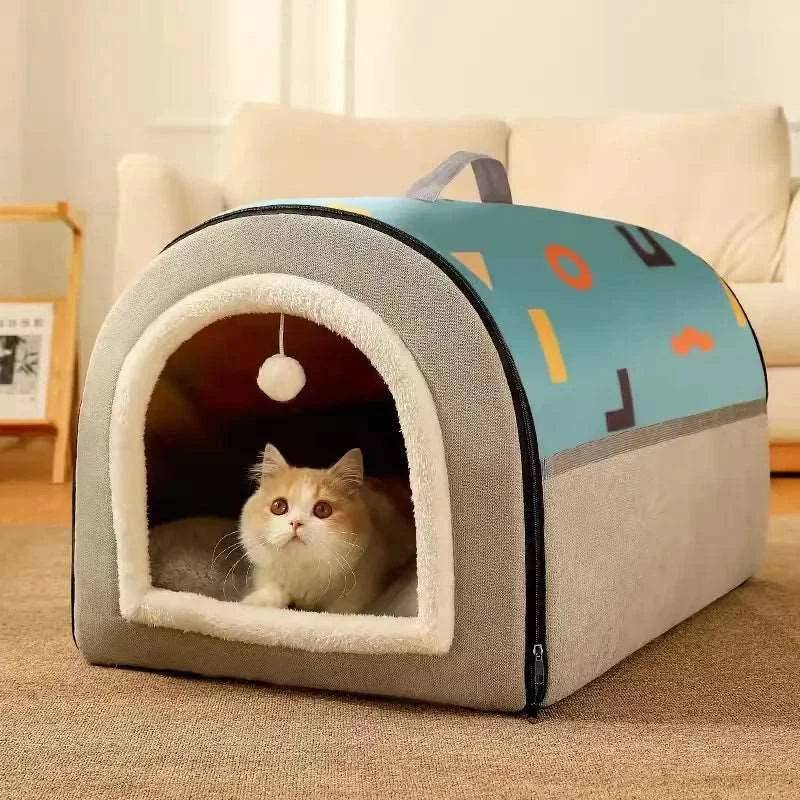 Blue Gray Breathable Warm Plush Pet Bed House Washable Soft Cat Kitten Cushion Kennel for Small Medium Pet Supplies - TrendyPet's Zone
