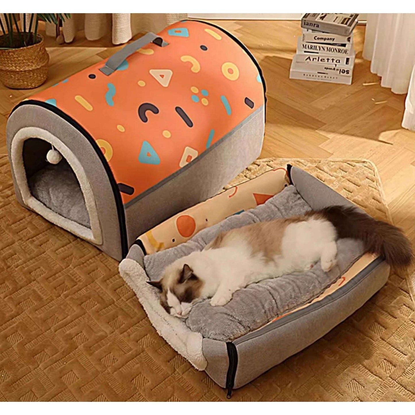 Blue Gray Breathable Warm Plush Pet Bed House Washable Soft Cat Kitten Cushion Kennel for Small Medium Pet Supplies - TrendyPet's Zone