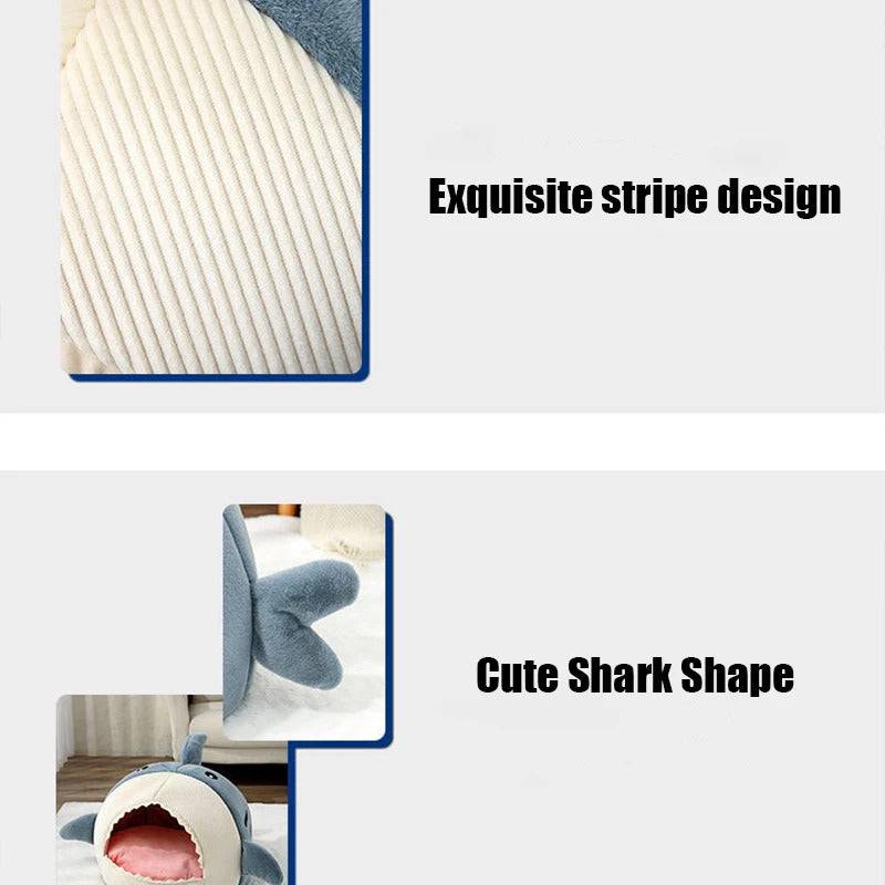 Blue-gray shark-shaped cat bed and hideout mat from TrendyPet's Zone, semi-closed nest for kittens and cats.