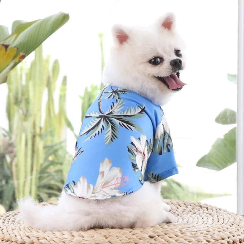 Blue Pet Hawaiian Beach Style T-Shirts Thin Breathable Summer Clothes for Small Dog Puppy Pet Cat Kitten Vest - TrendyPet's Zone