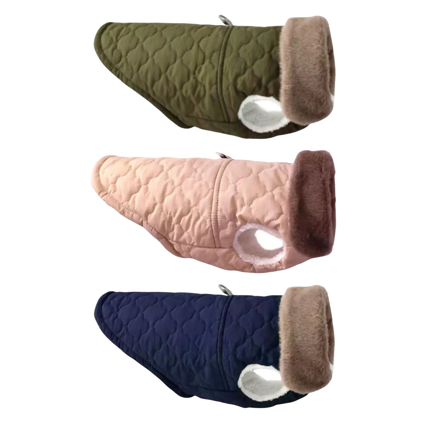 Blue Quilted Dog Vest Jacket with Fur Collar Water-Resistant TrendyPet's Zone