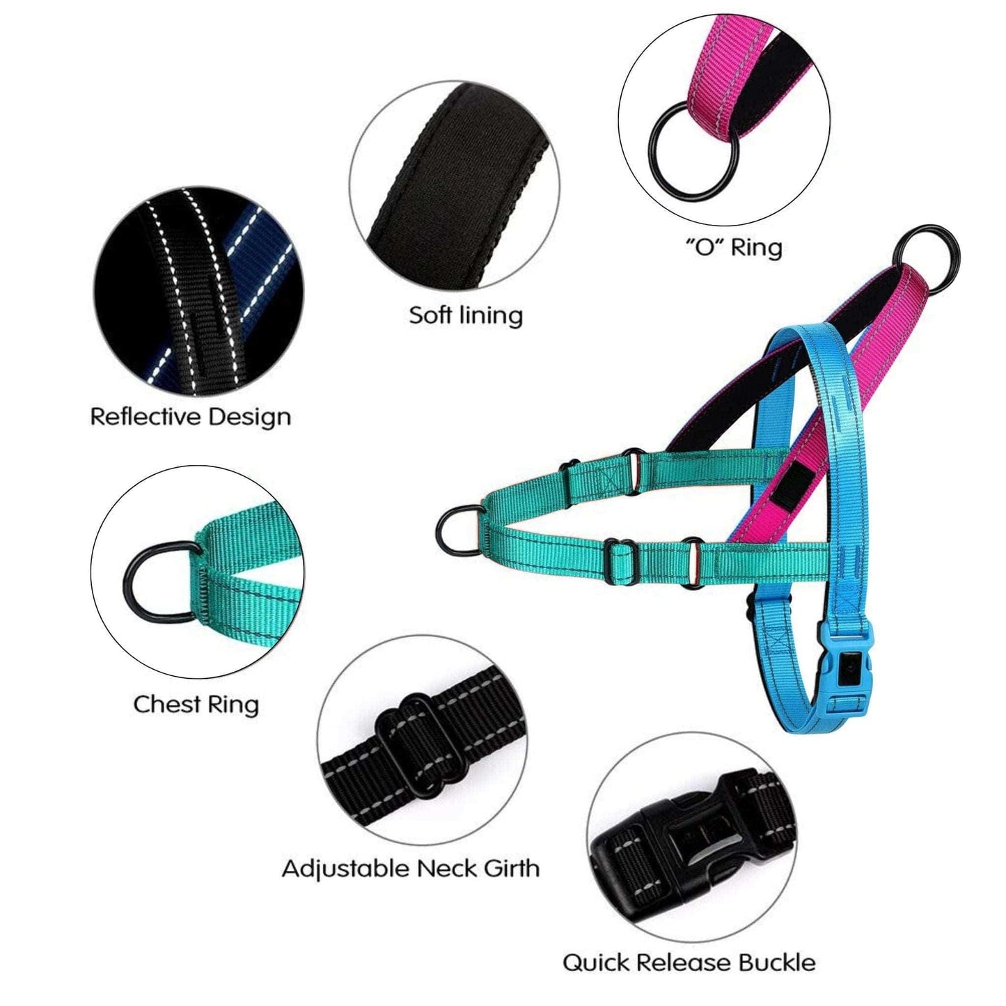 Blue Reflective Nylon Dog Harness Adjustable Pet Training Harnesses No Pull Puppy Walking Vest - TrendyPet's Zone