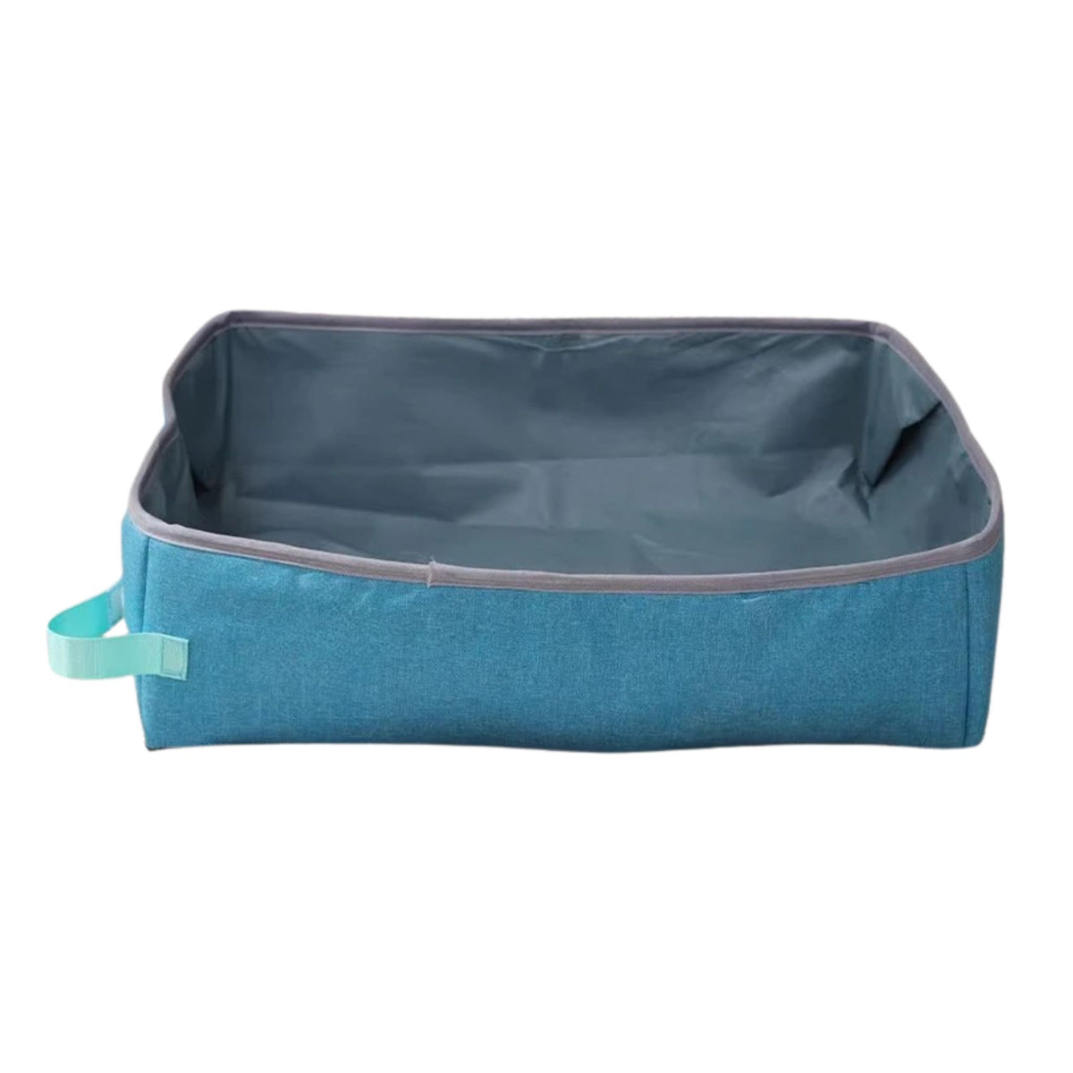 Blue semi-enclosed foldable cat litter box made of waterproof Oxford cloth, portable large litter tray for kittens by TrendyPet's Zone.