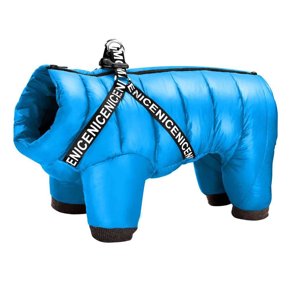 Blue Super Warm Waterproof Dog Coat with Harness - TrendyPet's Zone