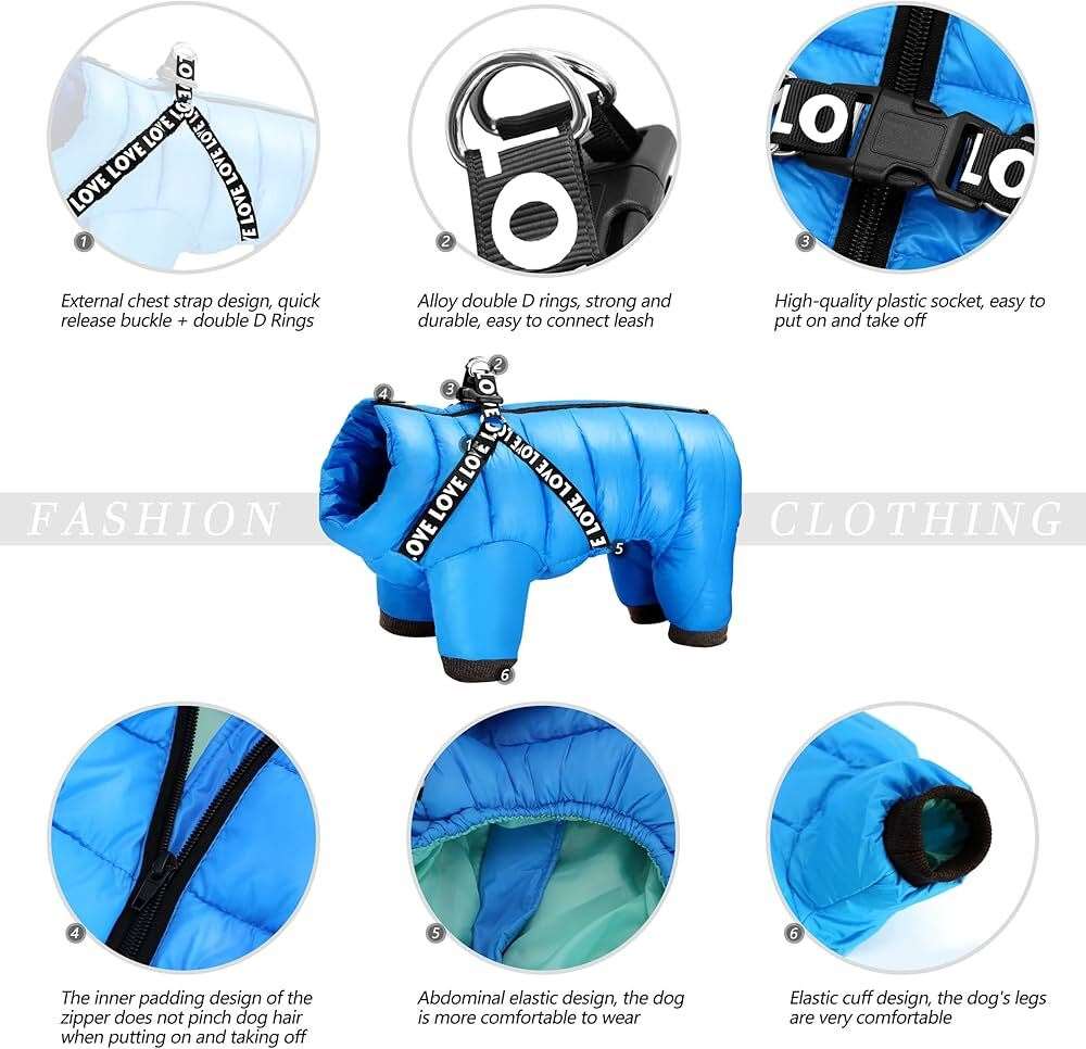 Blue Super Warm Waterproof Dog Coat with Harness - TrendyPet's Zone