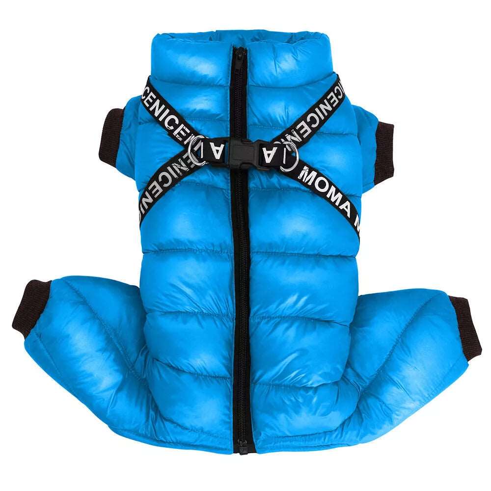 Blue Super Warm Waterproof Dog Coat with Harness - TrendyPet's Zone