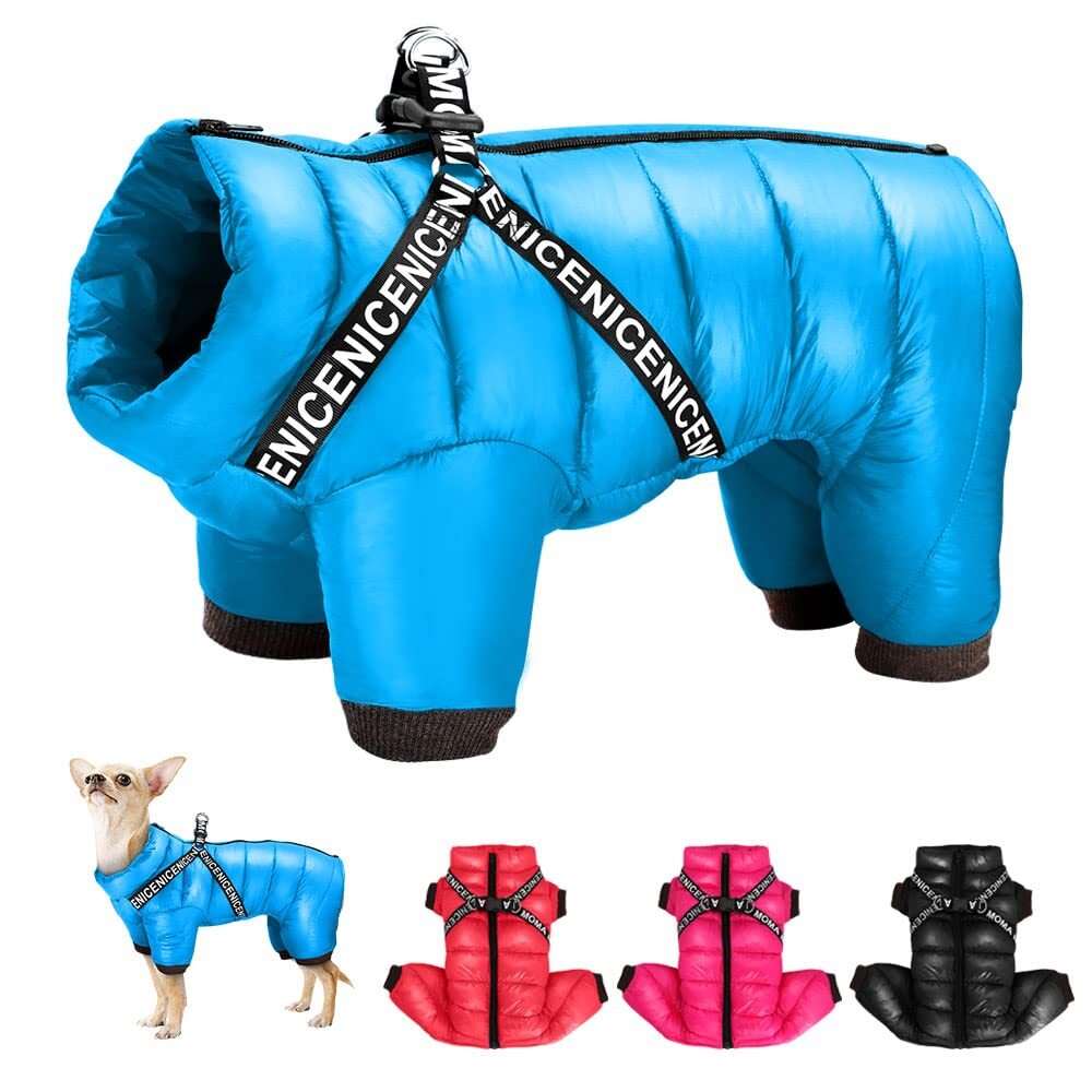 Blue Super Warm Waterproof Dog Coat with Harness - TrendyPet's Zone