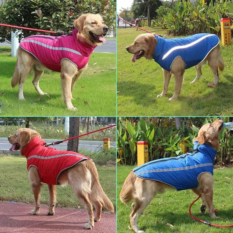 Blue Waterproof Dog Clothes for Winter Warm Big Jackets Padded Fleece Pet Coat Safety Reflective Design TRENDYPET'S ZONE
