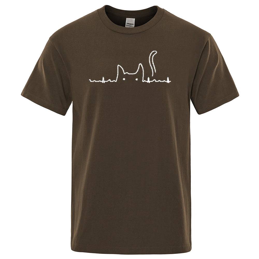 Brown Casual Men's T-Shirts Cat Cute Printed Summer Cotton O-Neck Short Sleeve Top Tee T-shirts - TrendyPet's Zone