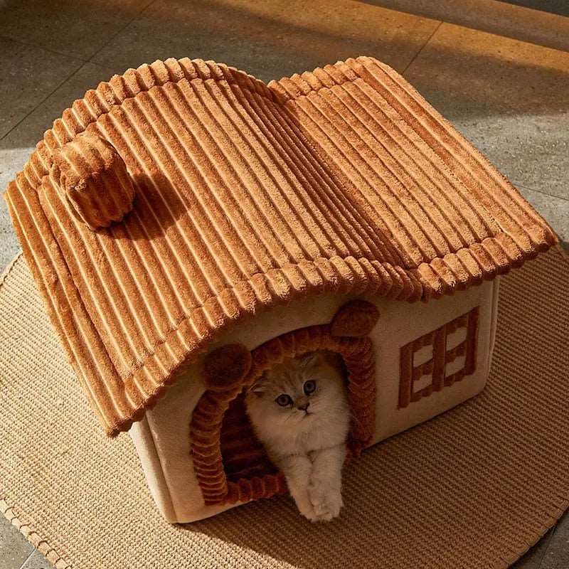 Brown Foldable House Kennel Bed Mat Basket Cave Sofa - TrendyPet's Zone