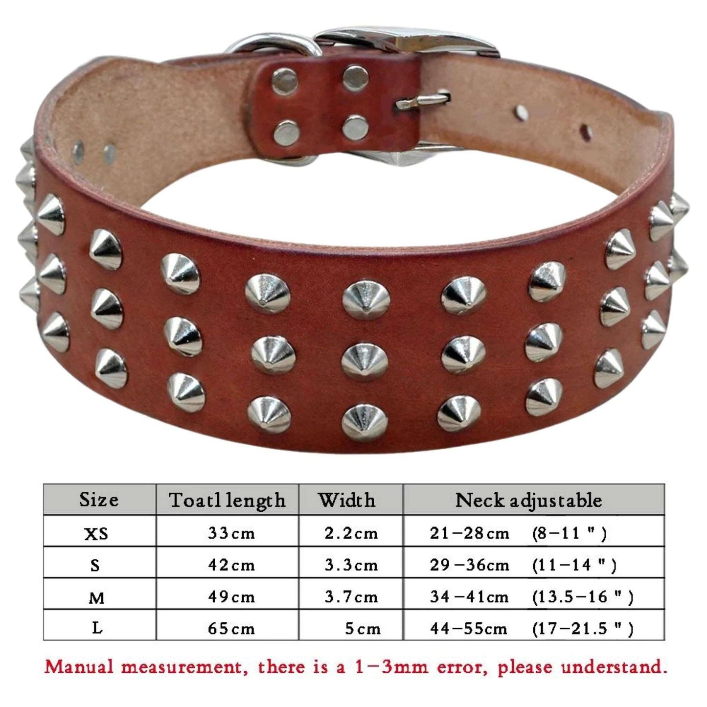 Brown Spiked Studded Leather Dog Collar Adjustable Anti-Bite Puppy Neck Strap Collars For Small Medium Dogs - TrendyPet's Zone