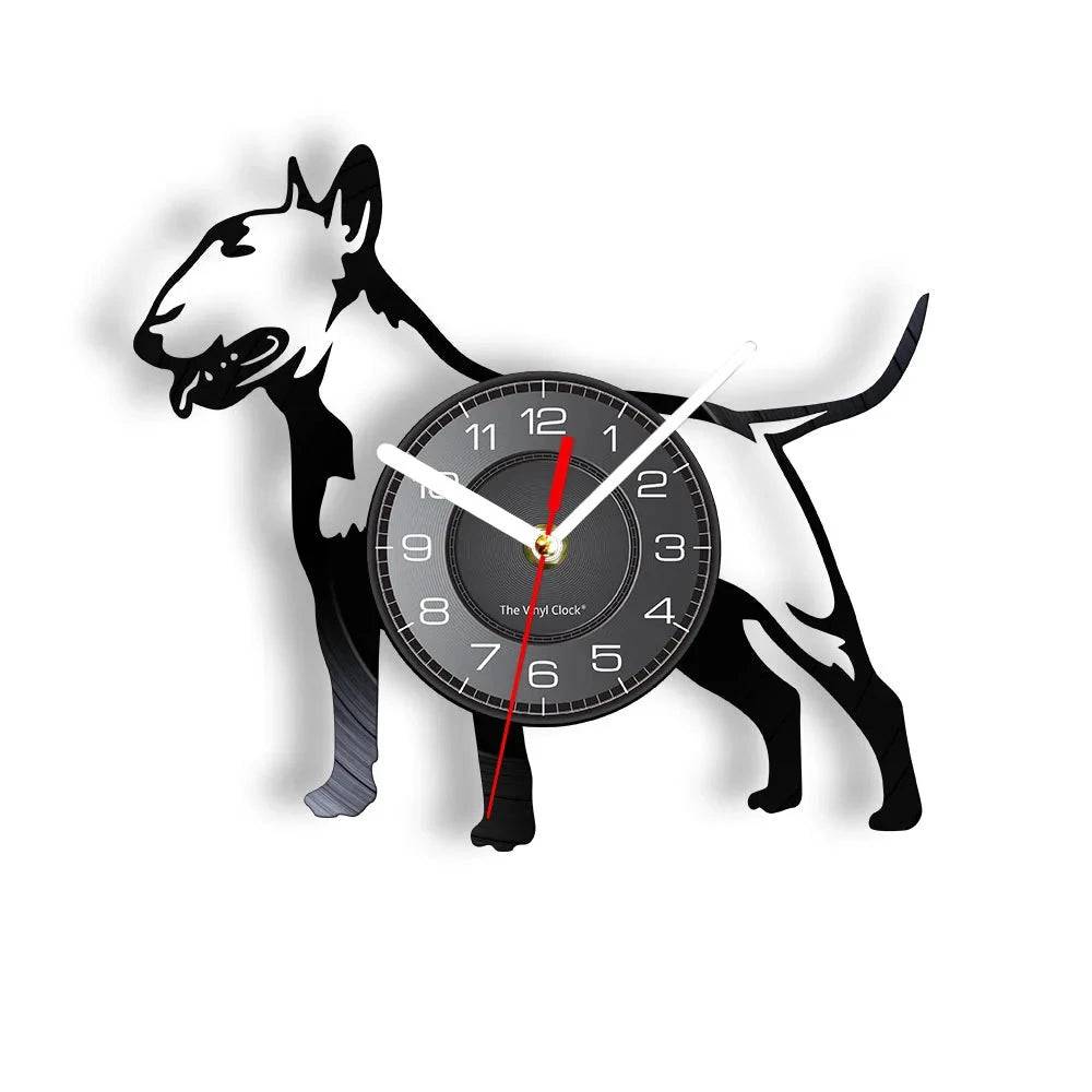 Bullterrier Vinyl Record (WITHOUT LED) Silent Wall Clock Dog Spiral Timepiece Puppy Doggie Pet Wall Gift TRENDYPET'S ZONE