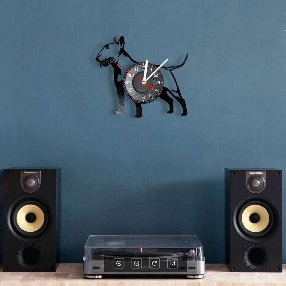 Bullterrier Vinyl Record (WITHOUT LED) Silent Wall Clock Dog Spiral Timepiece Puppy Doggie Pet Wall Gift TRENDYPET'S ZONE