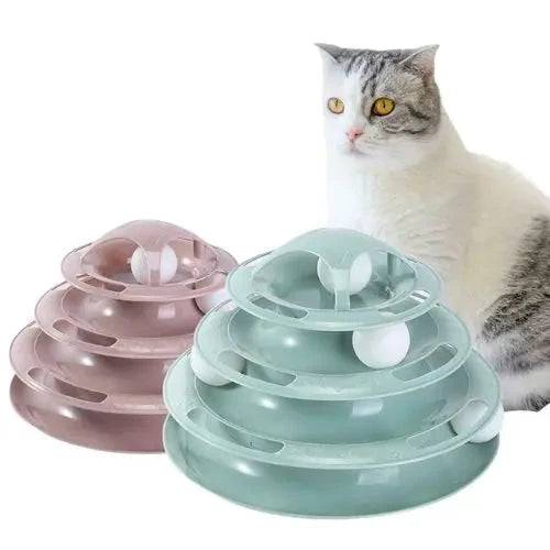 Burgundy 3/4 Levels Pet Cat Toy Training Amusement Plate Kitten Tower Tracks Triple Disc Tumbler Ball Interactive TRENDYPET'S ZONE