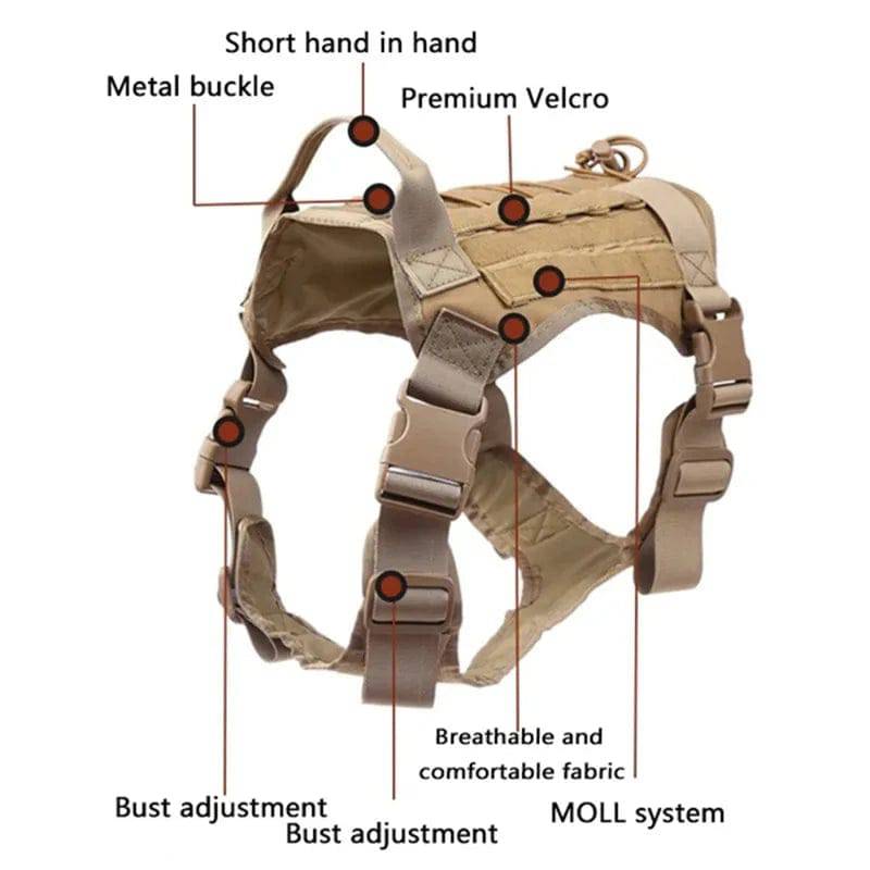 Camouflage tactical dog harness and leash set with pockets, military style, from TrendyPet's Zone for outdoor adventures.