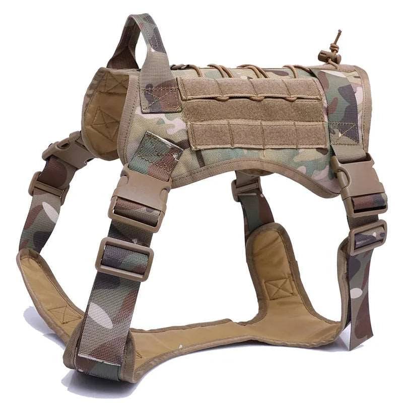 Camouflage tactical dog harness and leash set with pockets, military-style vest for pets by TrendyPet's Zone.
