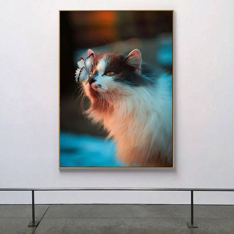 Cat Butterfly Funny Cute Cat Canvas Painting Animal Big Eyes Kitty Posters and Prints Black and White Pictures for Kids Room Home Decor Quadro TRENDYPET'S ZONE