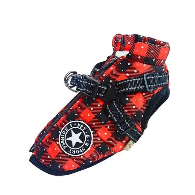 Christmas Grid Winter Pet Clothes For Small Large Dogs Warm Fleece Jacket Waterproof With Harness Clothing Puppy Costume - TrendyPet's Zone