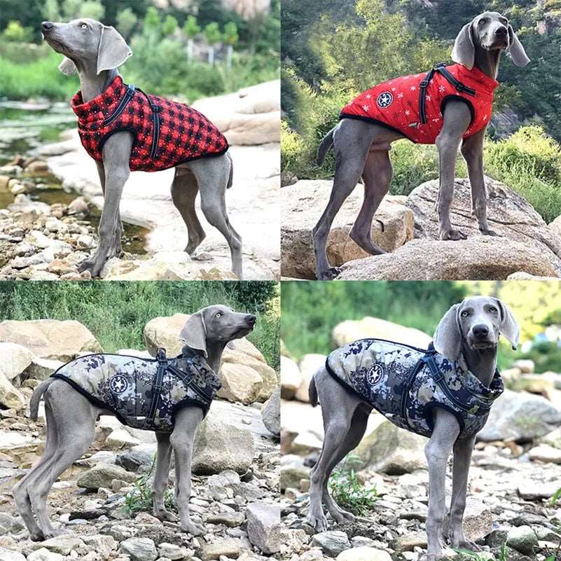 Christmas Grid Winter Pet Clothes For Small Large Dogs Warm Fleece Jacket Waterproof With Harness Clothing Puppy Costume - TrendyPet's Zone
