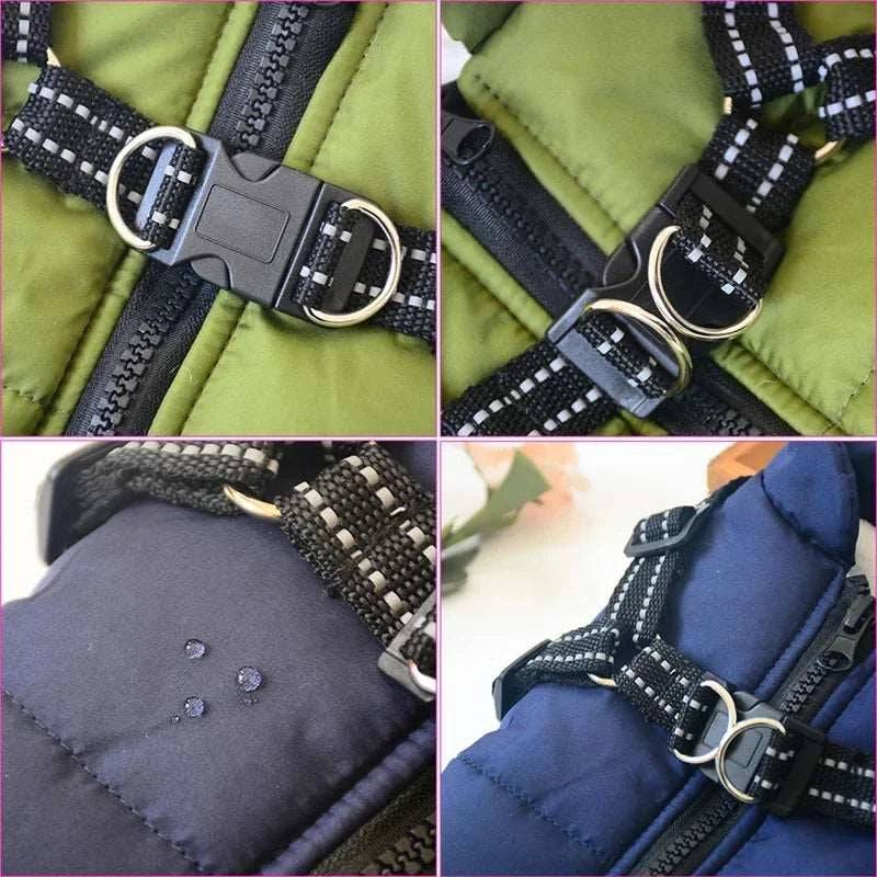 Christmas Grid Winter Pet Clothes For Small Large Dogs Warm Fleece Jacket Waterproof With Harness Clothing Puppy Costume - TrendyPet's Zone