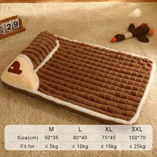 Coffee-colored winter pet mat by TrendyPet's Zone, plush plaid design, removable and washable for small to large dogs and cats.