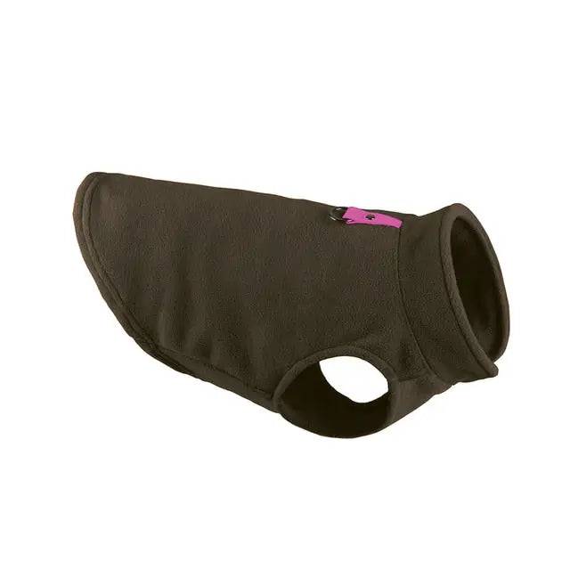 Cozy coffee-colored fleece sweater for dogs by TrendyPet's Zone, featuring a warm winter jacket vest for puppies.