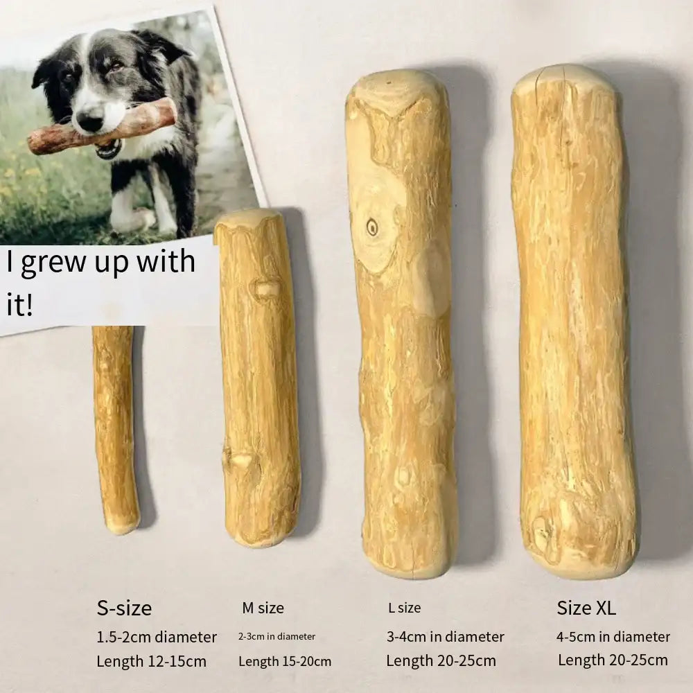 Wooden dog chew stick by TrendyPet's Zone, designed for healthy teeth and playful chewing for dogs.