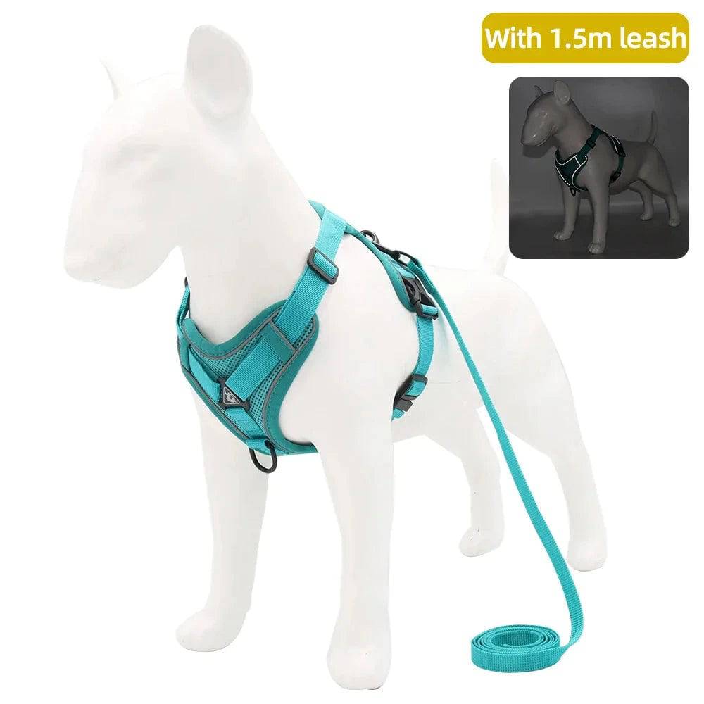 Cyan Dog Harness Leash Set Reflective Breathable Vest Adjustable Chest Strap - TrendyPet's Zone