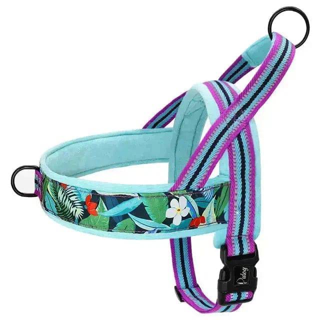 Cyan With Flower Warm Harness Vest Winter Soft Padded Pet Training Adjustable For Small Large Dog Puppy - TrendyPet's Zone
