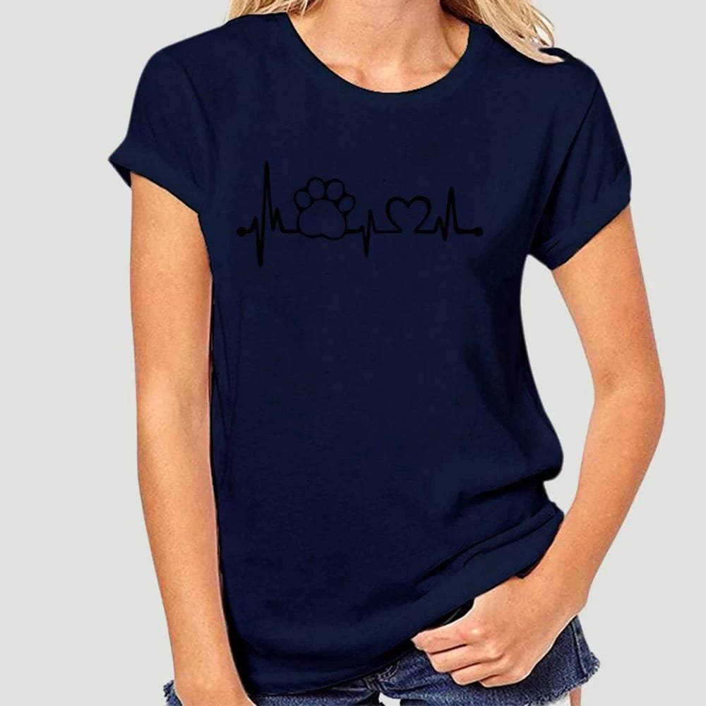 Dark Blue Heartbeat Lifeline Dog Women T-Shirt Casual Funny Foot For Lady Girl Hipster - TrendyPet's Zone