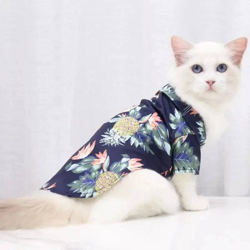 Dark Blue Pet Hawaiian Beach Style T-Shirts Thin Breathable Summer Clothes for Small Dog Puppy Pet Cat Kitten Vest - TrendyPet's Zone