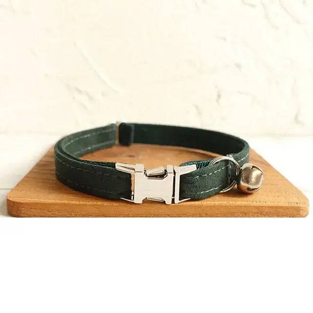 Dark Green Cat Small Dog Collar with Bell Personalized Engraving ID Tag Nameplate Kitten Collars Necklace Small Dogs Puppy Bulldog Chihuahua Yorshire - TrendyPet's Zone