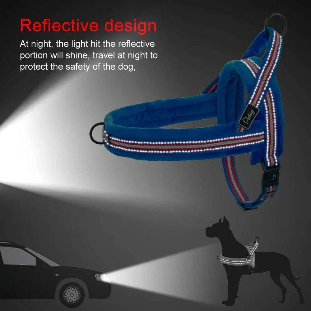 Deep Blue With Multi Design Warm Harness Vest Winter Soft Padded Pet Training Adjustable For Small Large Dog Puppy - TrendyPet's Zone