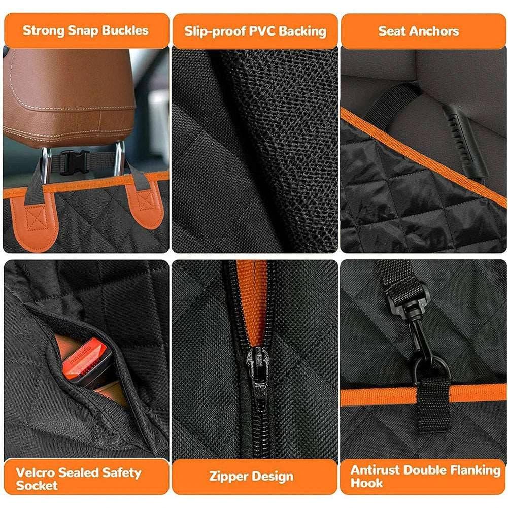 Waterproof dog car seat protector by TrendyPet's Zone, scratchproof and non-slip rear back seat cover with hammock for pet travel.