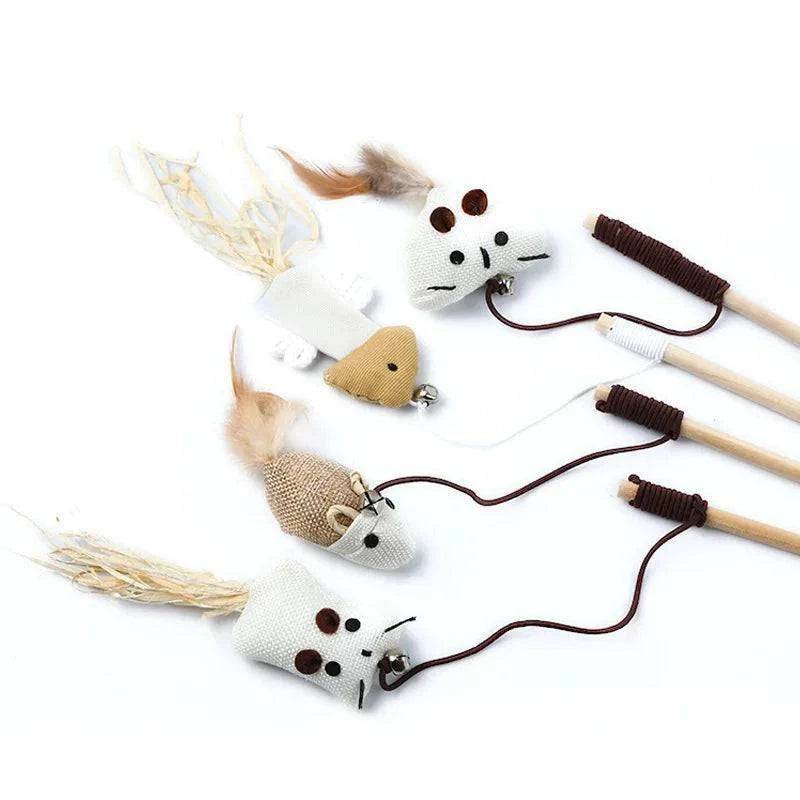 Flying Bat Cat Teaser Feather Toys Kitten Funny Rod Wand Toys Wood Pet Toys Interactive Stick - TrendyPet's Zone