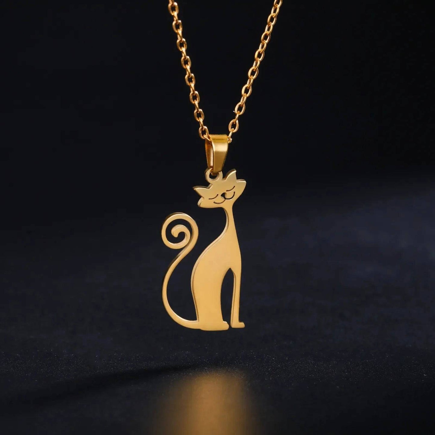 Gold Cat Straight Necklace for Women Funny Animal Stainless Steel Pendant Jewelry TRENDYPET'S ZONE