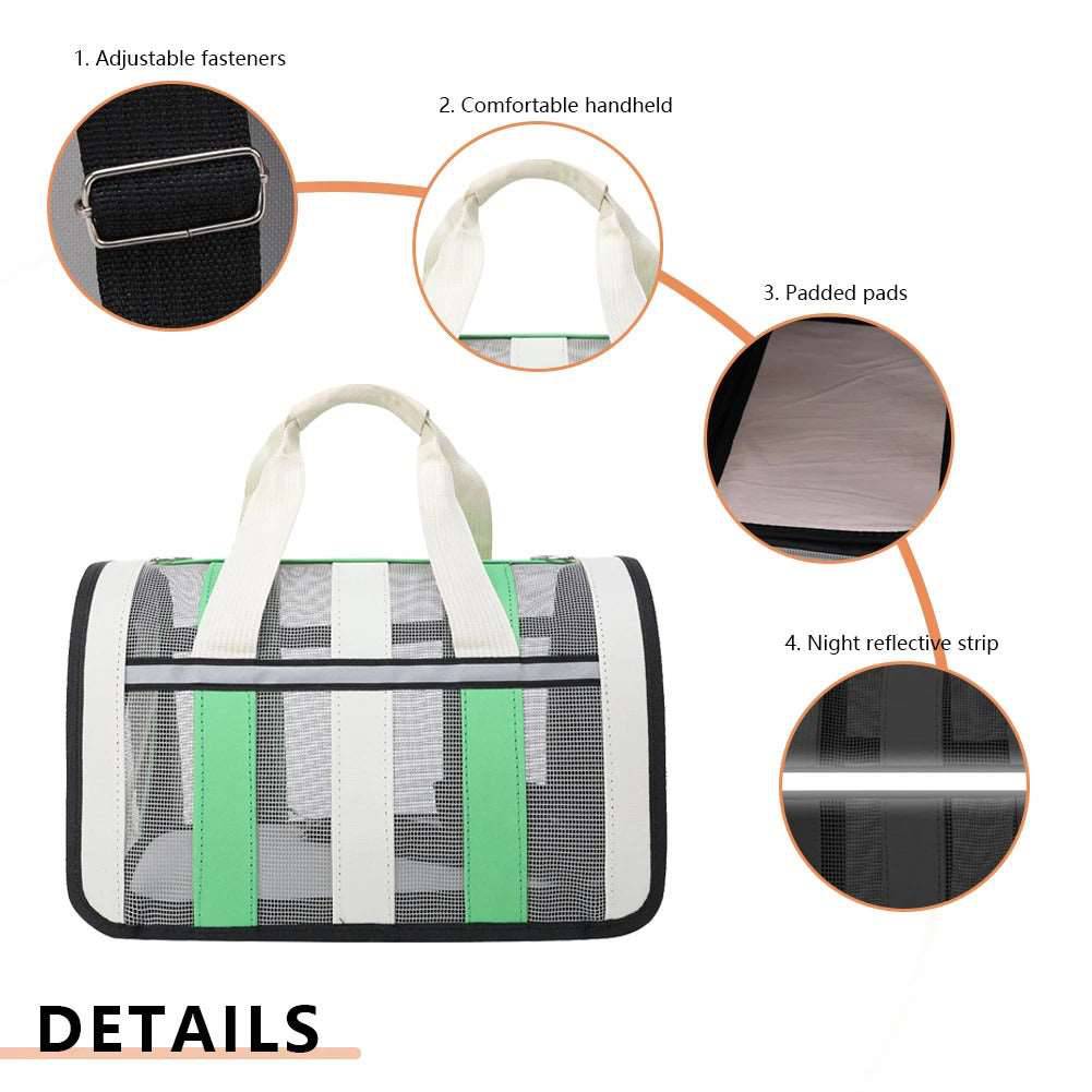 Grass green TrendyPet's Zone pet carrying bag, large capacity, breathable shoulder carrier for outdoor use and all seasons.