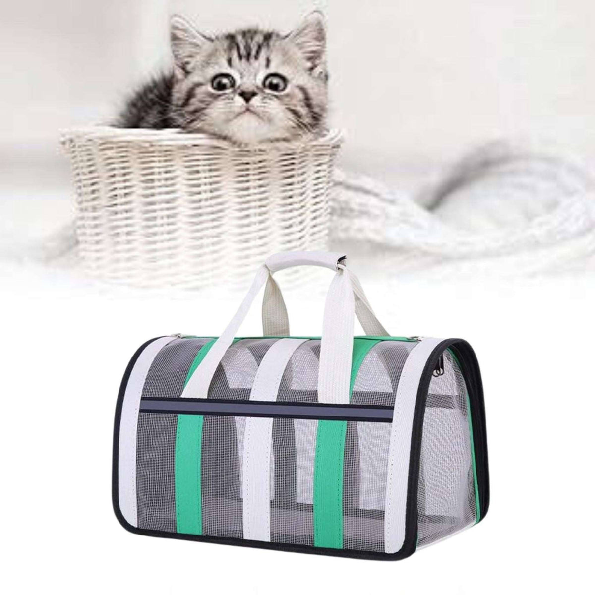 Grass green TrendyPet's Zone pet carrying bag, large capacity, breathable shoulder carrier for outdoor use, suitable for all seasons.