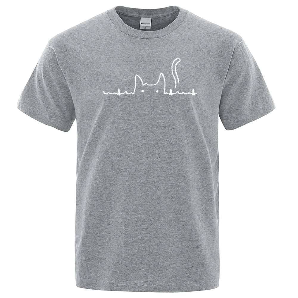 Gray Casual Men's T-Shirts Cat Cute Printed Summer Cotton O-Neck Short Sleeve Top Tee T-shirts - TrendyPet's Zone