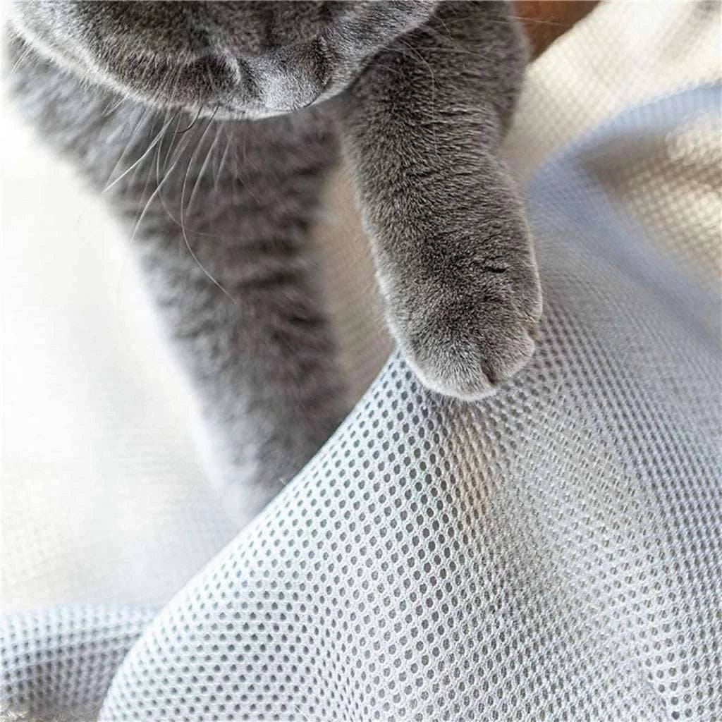 Gray pet cat bed hammock from TrendyPet's Zone, breathable, washable, detachable, and easy to assemble for indoor or outdoor use.