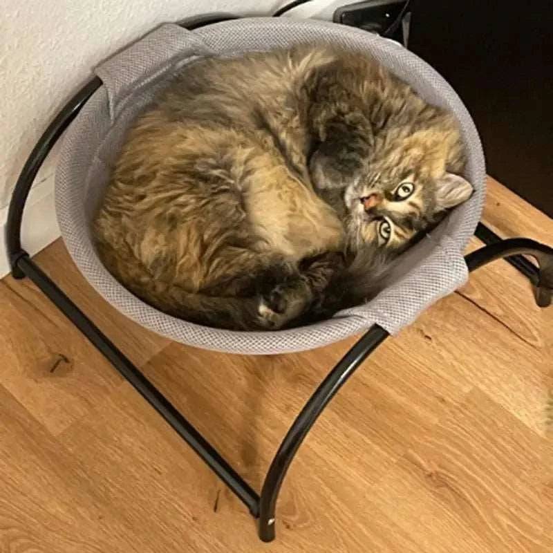 Gray pet cat bed hammock by TrendyPet's Zone, breathable, washable, detachable, and easy to assemble for indoor and outdoor use.