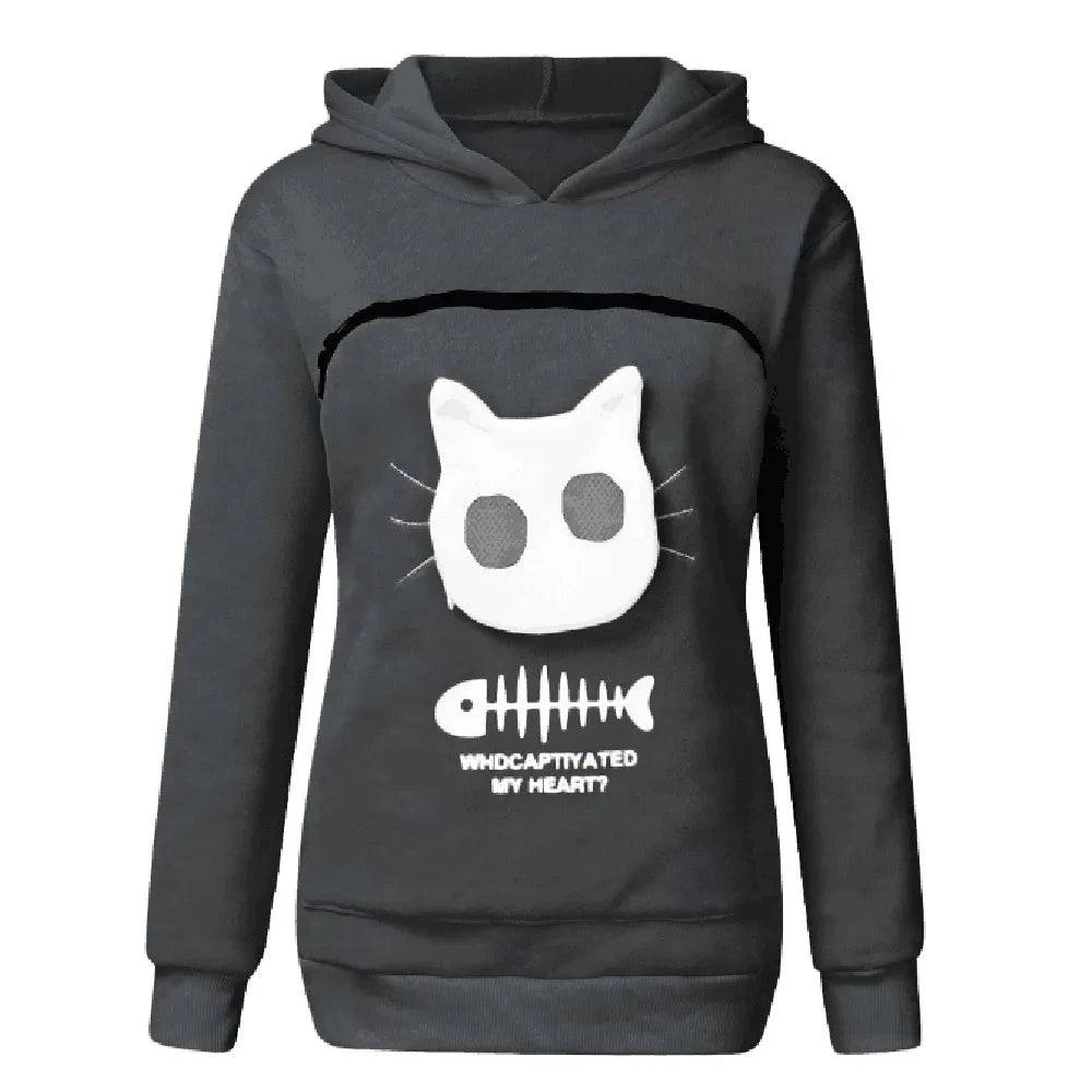 Gray Fish Print High Quality Sweatshirt Cat Dog Lovers Hoodies Kangaroo Pet Paw Ears Cuddle Pouch Pullovers - TrendyPet's Zone