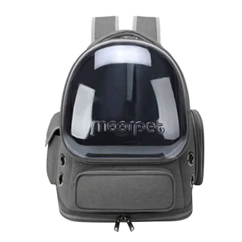 Gray TrendyPet's Zone astronaut-style pet carrier backpack with transparent design for cats and puppies, breathable and lightweight.