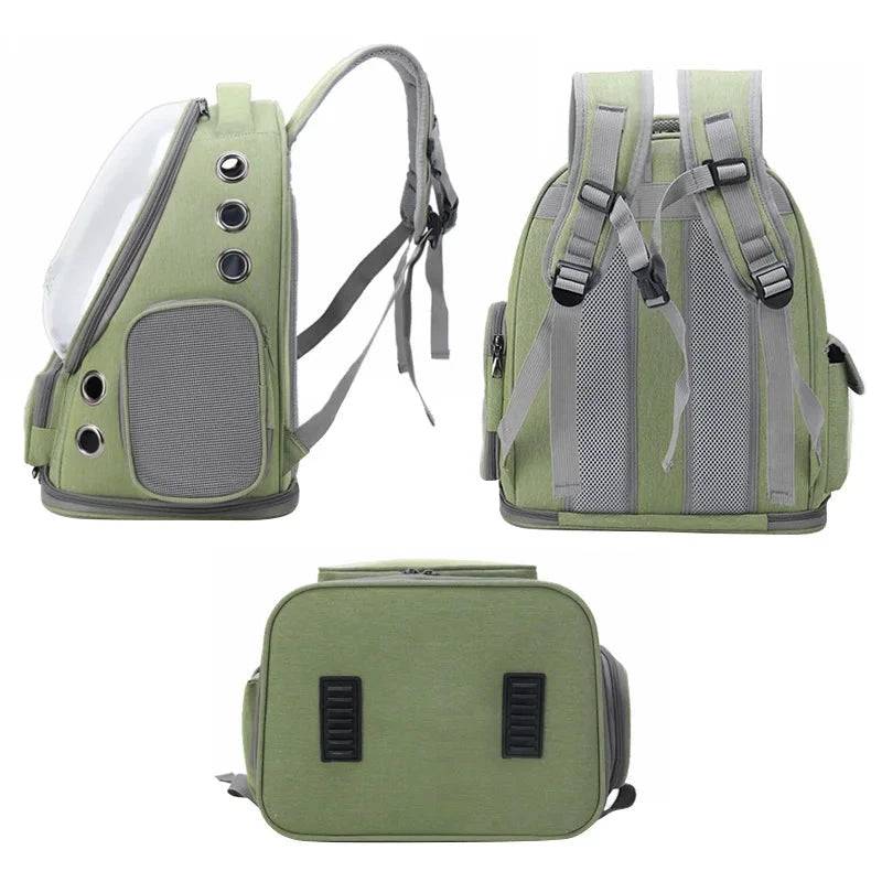 Gray TrendyPet's Zone astronaut-style transparent pet carrier backpack for cats and puppies, breathable and space capsule design.
