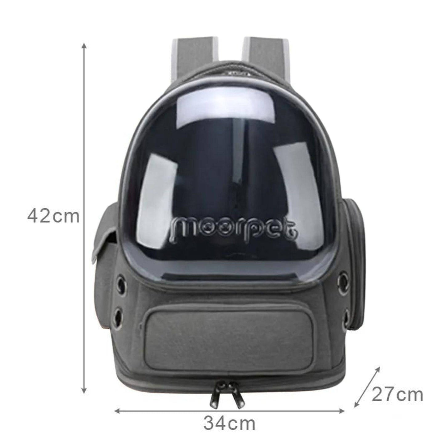 Gray TrendyPet's Zone astronaut pet carrier backpack with transparent design for cats and puppies, breathable space capsule style.
