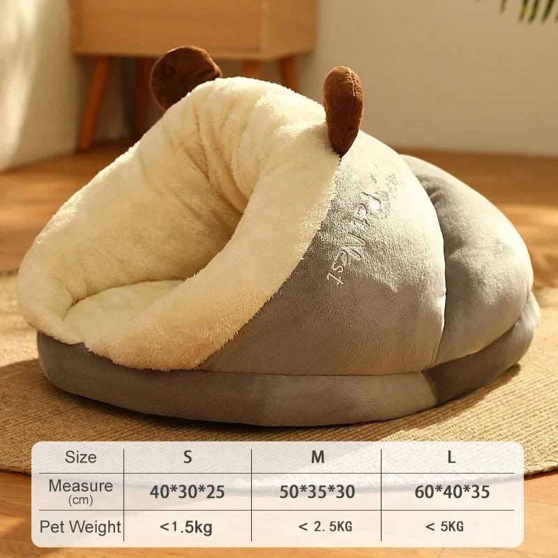 Gray Pet Kennel Cats House Semi Enclosed Winter Warm Thick Slippers Pads Soft And Washable Portable Nest - TrendyPet's Zone
